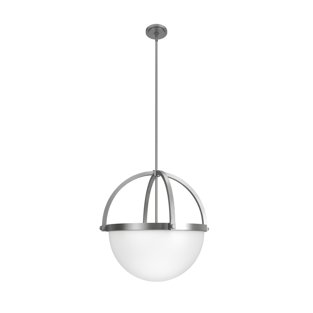 Hunter Wedgefield Brushed Nickel with Frosted Cased White Glass 4 LT Pendant Ceiling LT Fixture