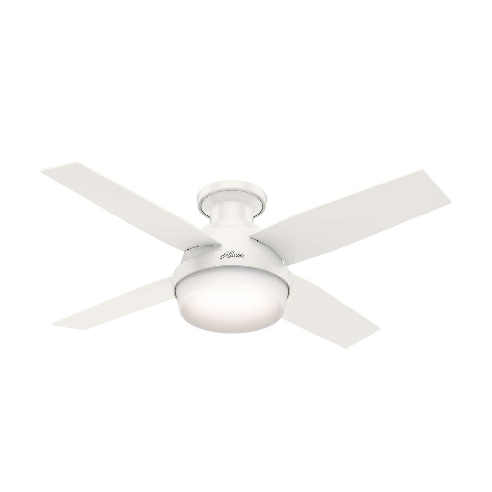 Hunter 44 inch Dempsey Fresh White Low Profile Ceiling Fan with LED Light Kit and Handheld Remote