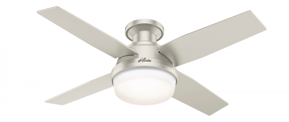 Hunter 44 inch Dempsey Matte Nickel Low Profile Damp Rated Ceiling Fan with LED Light Kit and Handhe