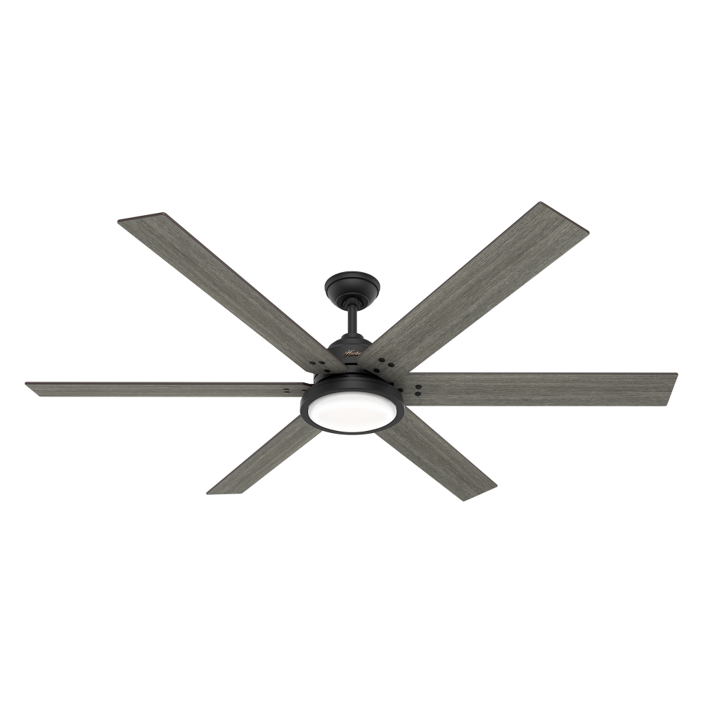 Hunter 70 inch Warrant Matte Black Ceiling Fan with LED Light Kit and Wall Control