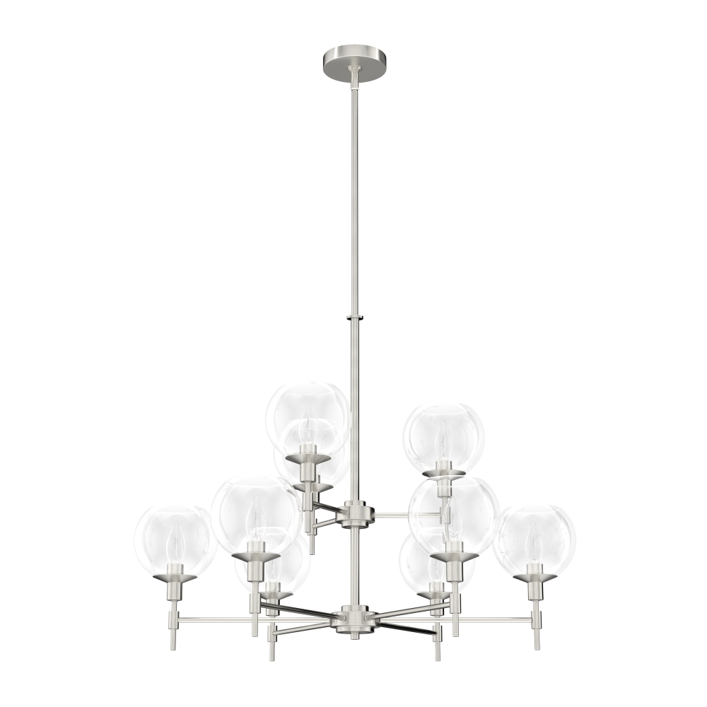 Hunter Xidane Brushed Nickel with Clear Glass 9 Light Chandelier Ceiling Light Fixture