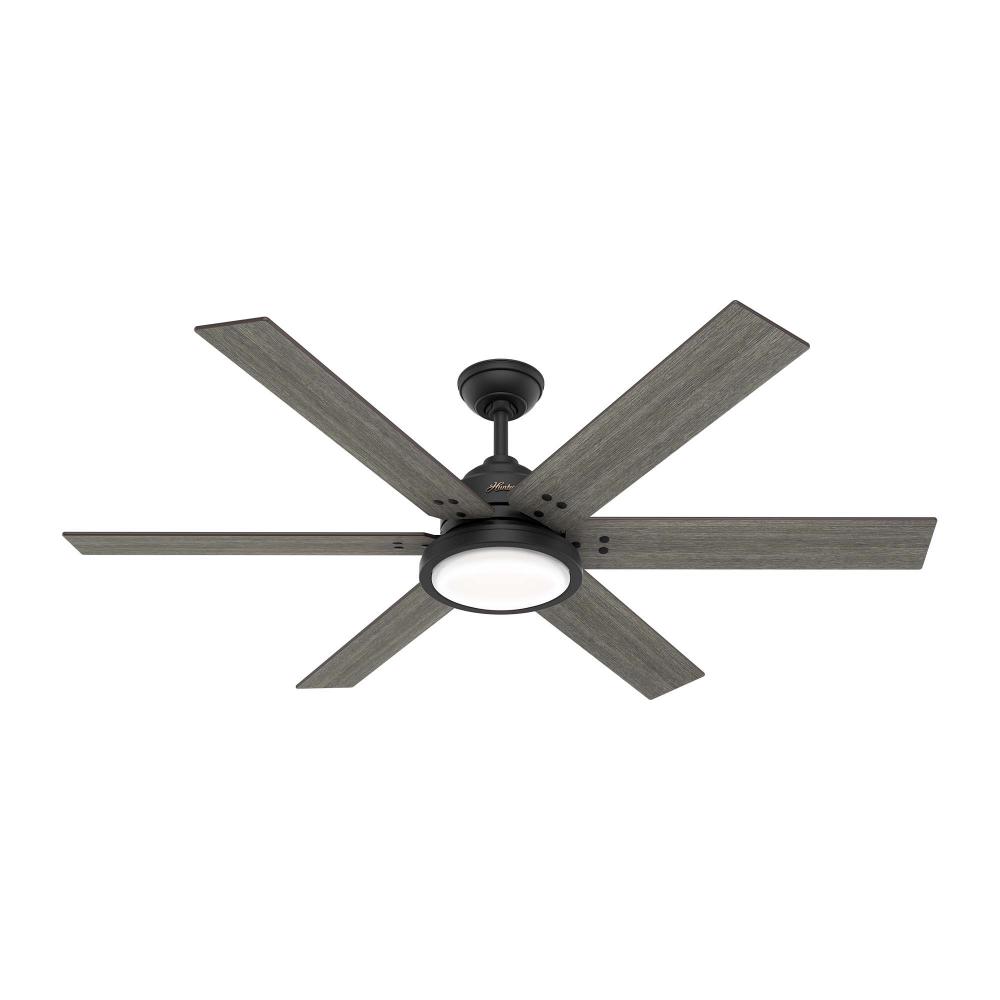 Hunter 60 inch Warrant Matte Black Ceiling Fan with LED Light Kit and Wall Control