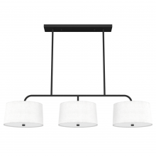 Hunter 19181 - Hunter Cottage Hill Natural Black Iron and Off White Linen with Frosted Glass 6 Light Chandelier Cei
