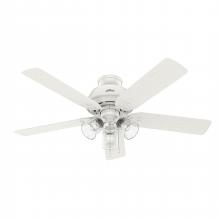Hunter 51365 - Hunter 52 inch River Ridge Fresh White Damp Rated Ceiling Fan with LED Light Kit and Pull Chain