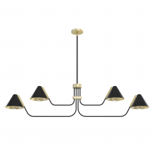 Hunter 19206 - Hunter Grove Isle Matte Black and Modern Brass 4 Light Chandelier Ceiling Light Fixture