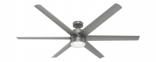 Hunter 59629 - Hunter 72 inch Solaria Matte Silver Damp Rated Ceiling Fan with LED Light Kit and Wall Control