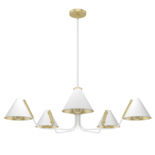 Hunter 19196 - Hunter Grove Isle Matte White and Modern Brass 5 Light Chandelier Ceiling Light Fixture