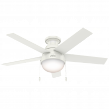 Hunter 59269 - Hunter 46 inch Anslee Fresh White Low Profile Ceiling Fan with LED Light Kit and Pull Chain