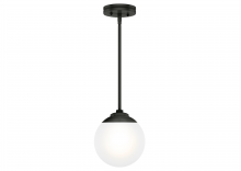 Hunter 19871 - Hunter Hepburn Matte Black with Cased White Glass 1 Light Pendant Ceiling Light Fixture