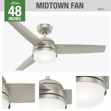 Hunter 54212 - Hunter 48 inch Midtown Matte Nickel Ceiling Fan with LED Light Kit and Handheld Remote