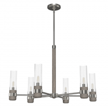 Hunter 19477 - Hunter River Mill Brushed Nickel and Gray Wood with Seeded Glass 6 Light Chandelier Ceiling Light Fi