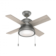 Hunter 51039 - Hunter 36 inch Loki Matte Silver Ceiling Fan with LED Light Kit and Pull Chain