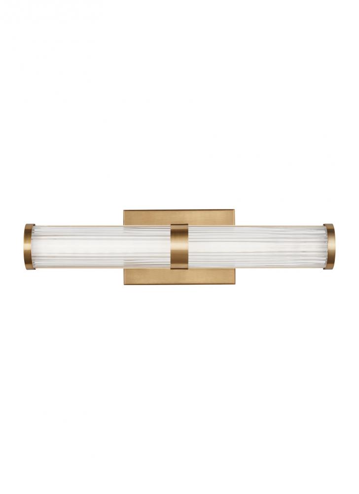 Syden contemporary 1-light LED indoor dimmable small bath vanity wall sconce in satin brass gold fin