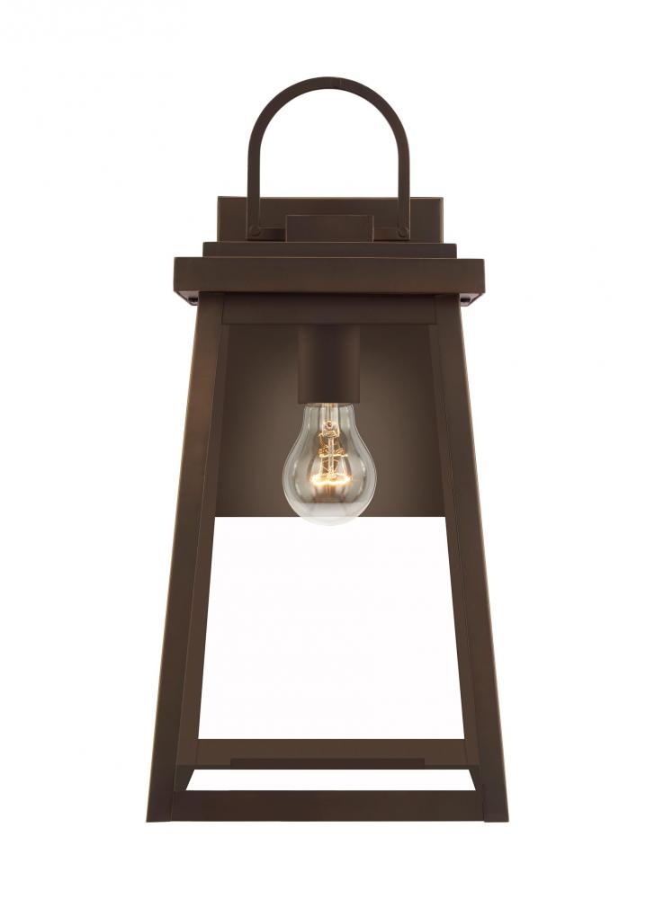 Founders modern 1-light outdoor exterior large wall lantern sconce in antique bronze finish with cle