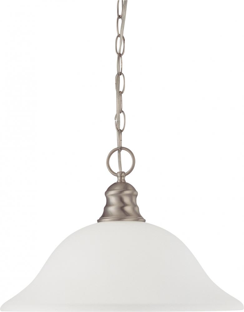 1 Light; 16 in.; Pendant with Frosted White Glass; Brushed Nickel Finish