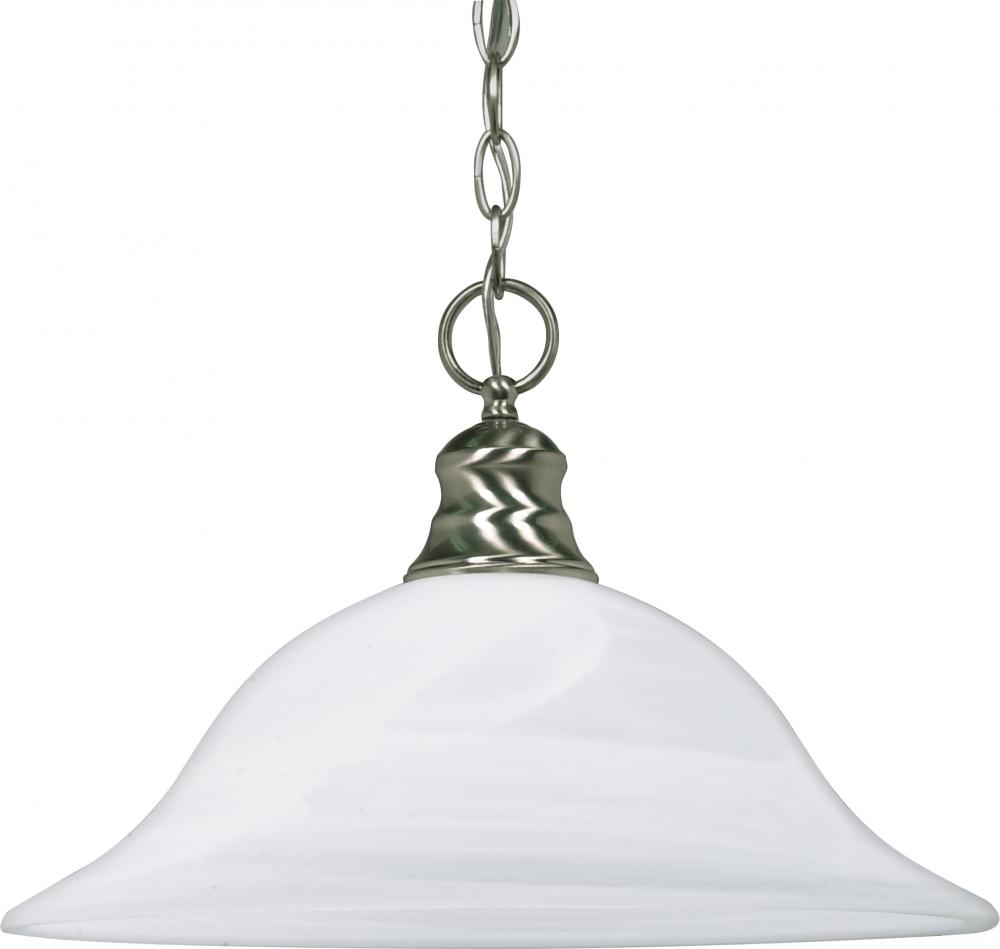 1 Light - 16" Pendant with Alabaster Glass - Brushed Nickel Finish