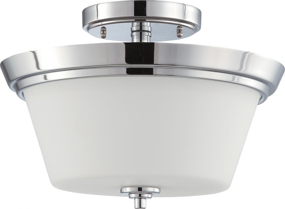 Bento - 3 Light Semi Flush with Satin White Glass - Polished Chrome Finish