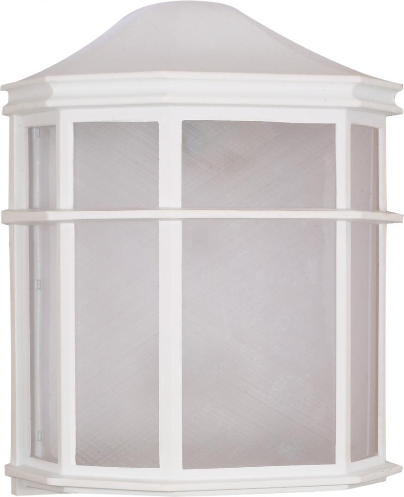 1 Light - 10" Cage Lantern with Linen Acrylic Lens - White Finish