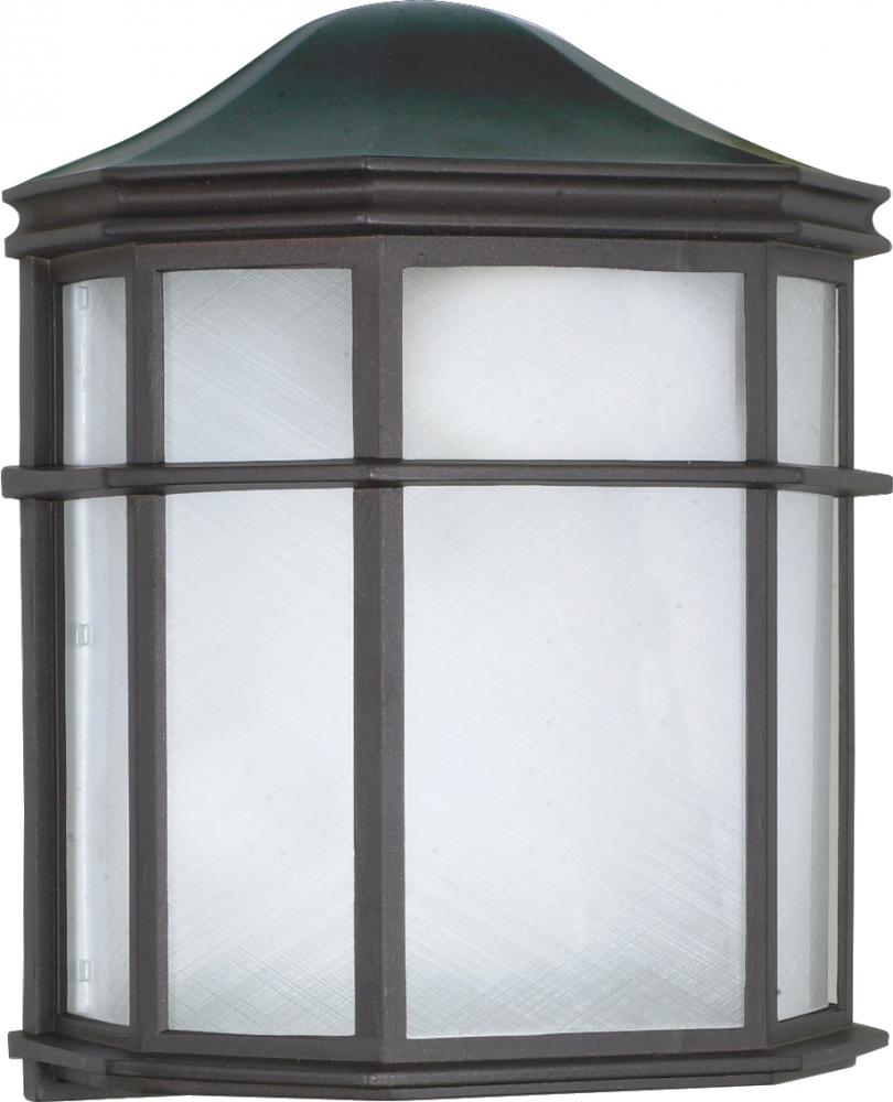 1 Light - 10" Cage Lantern with Linen Acrylic Lens - Textured Black Finish