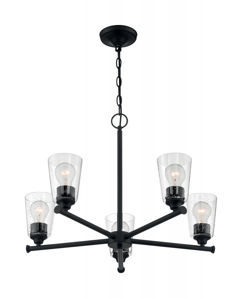 Bransel - 5 Light Chandelier with Seeded Glass - Matte Black Finish