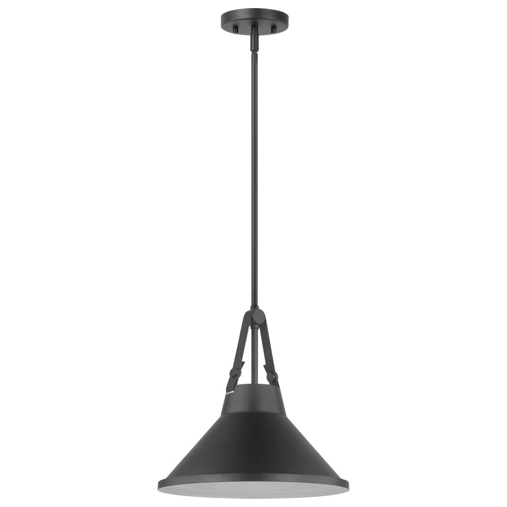 Zelda; 1 Light Pendant; Medium Base; 60 Watt; Black Finish; Black Metal Shade; Faux Leather Straps