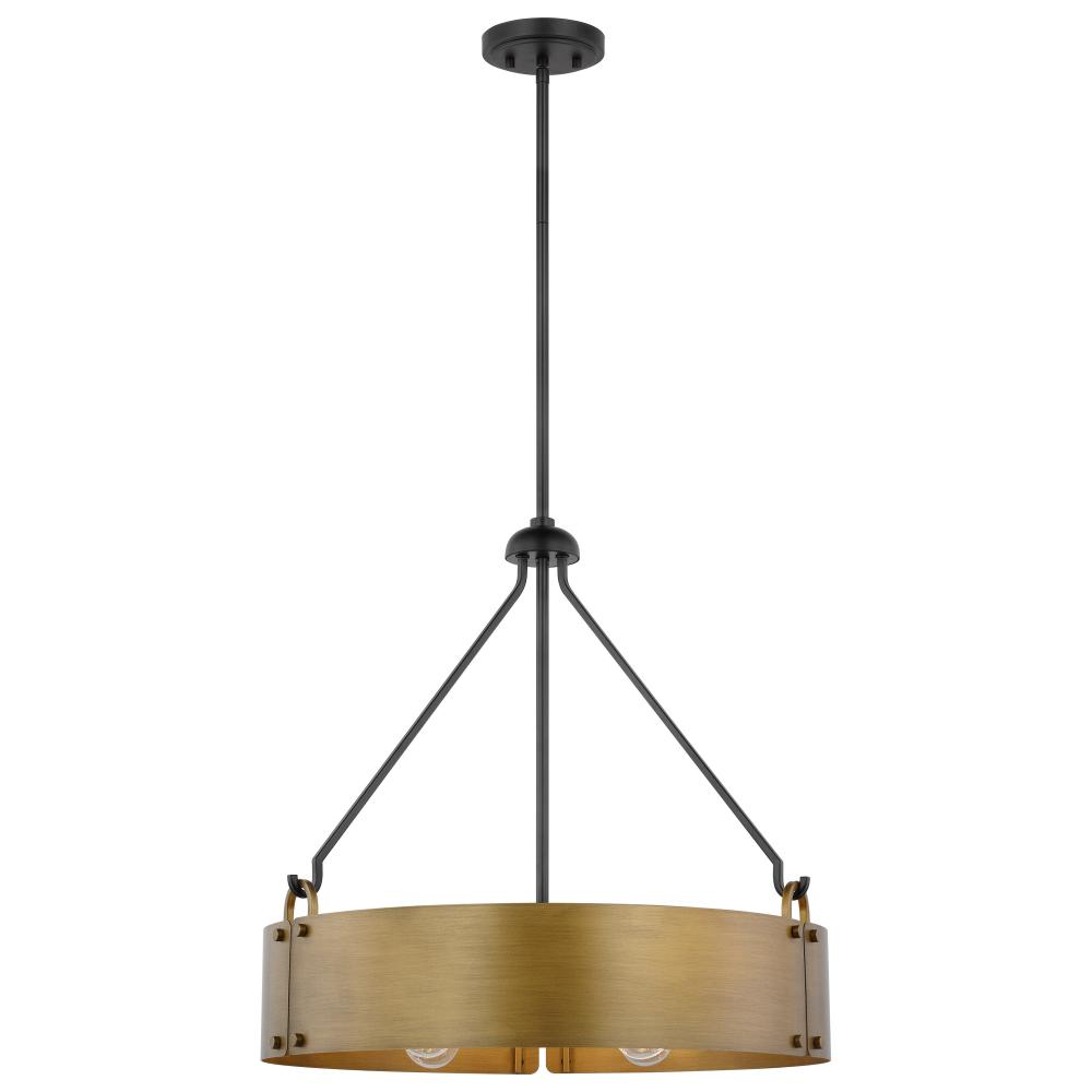 Halter; 4 Light Pendant; Medium Base; 60 Watt; Matte Black Finish; Natural Brass Metal Shade