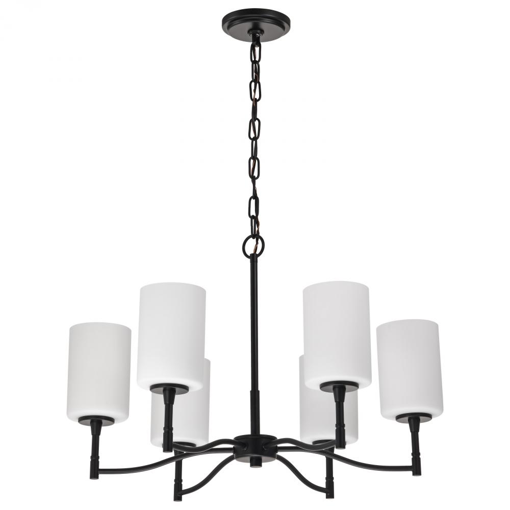 Liam; 6 Light Chandelier; Matte Black; White Opal Glass