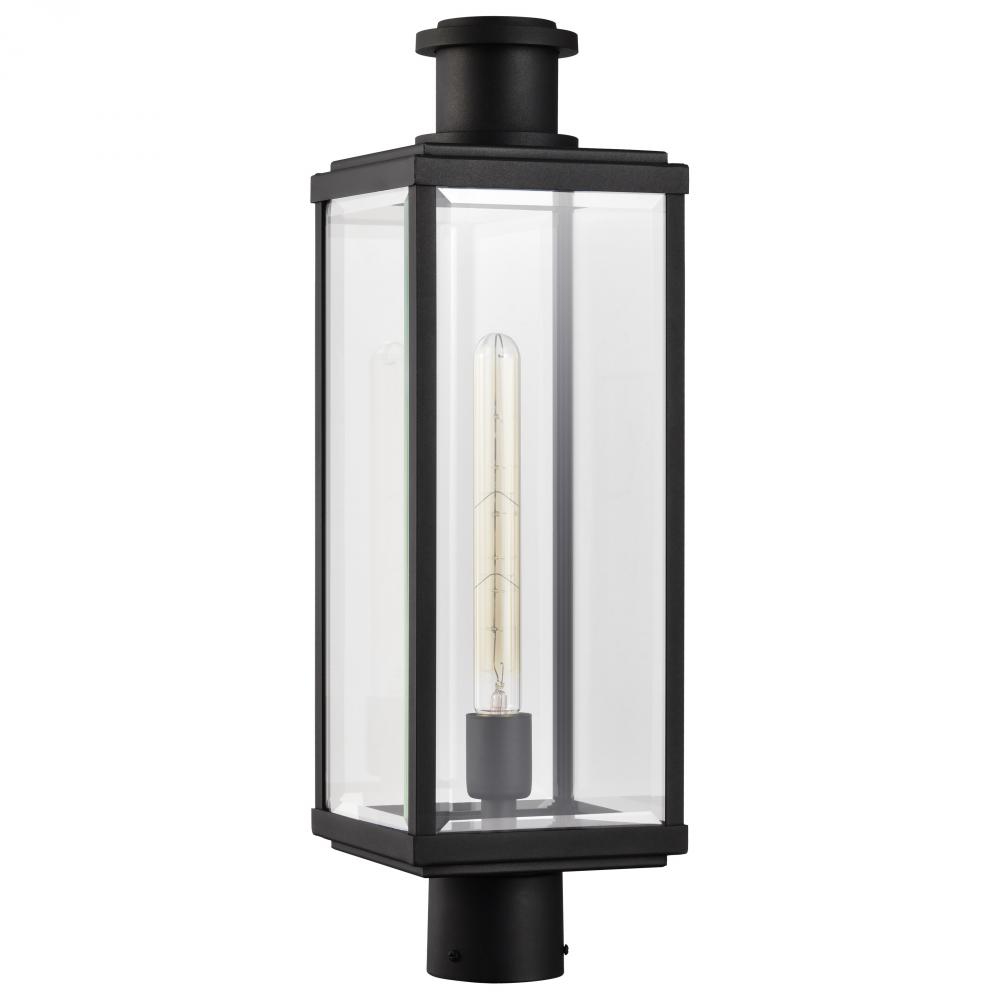 Luca; Outdoor Post Lantern; Sand Black Finish; Clear Beveled Glass