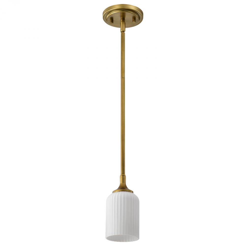 Solara; Mini Pendant; Natural Brass Finish; Frosted Ribbed Glass