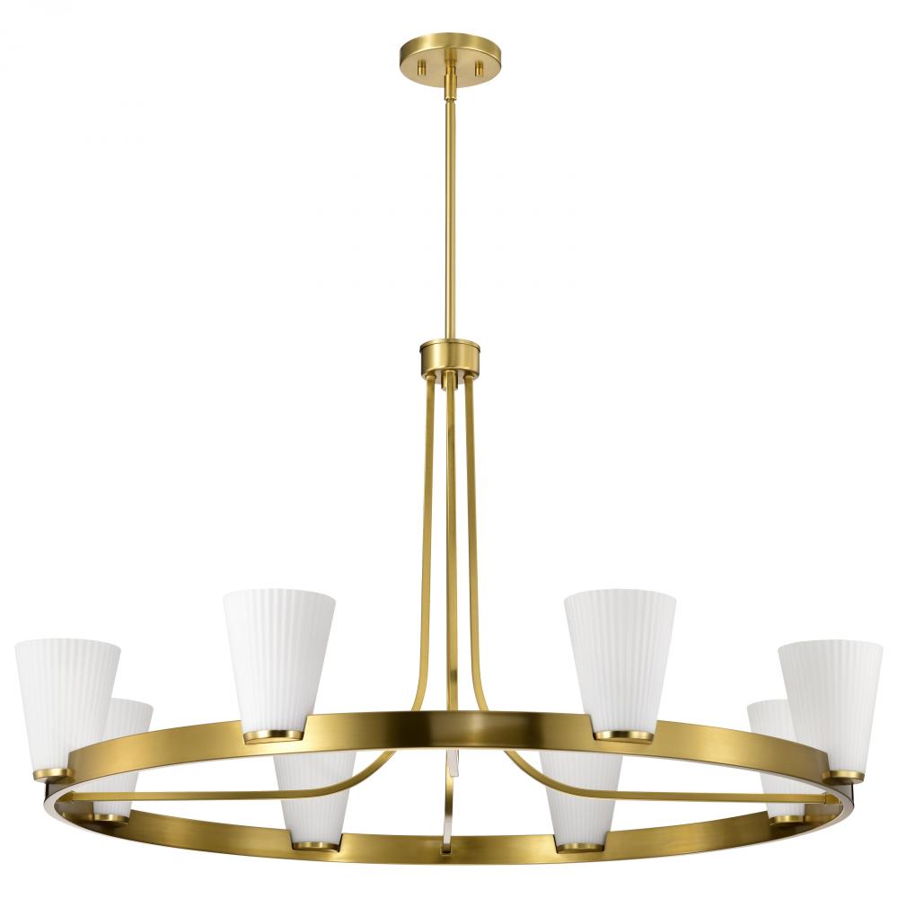 Royale; 8 Light Chandelier; Burnished Brass Finish; Ribbed White Glass