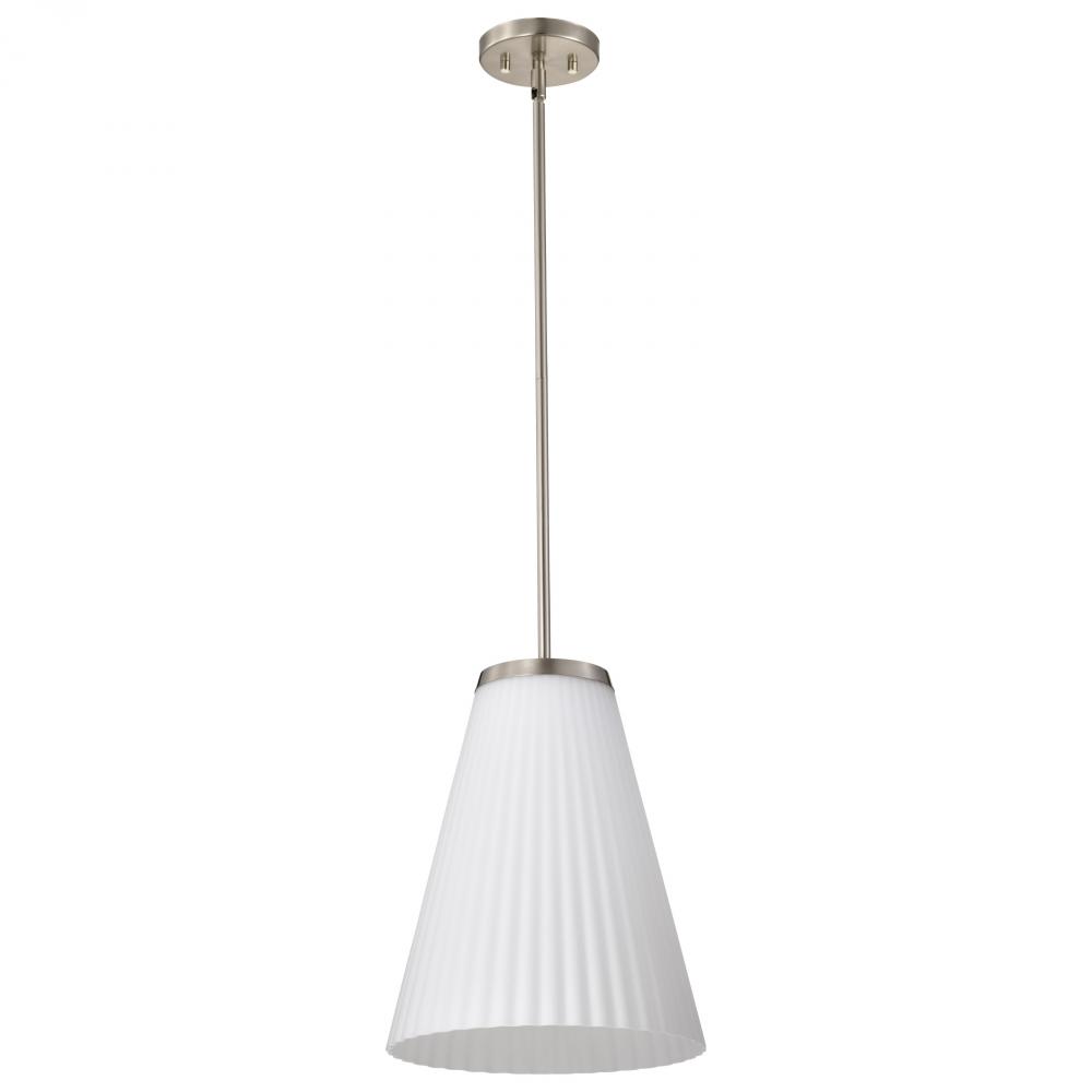 Royale; Large Pendant; Brushed Nickel Finish; Ribbed White Glass