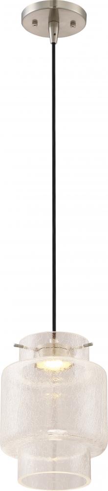 Del - LED Mini Pendant with Clear Crackle Glass - Brushed Nickel Finish