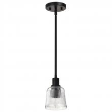 Nuvo 60/8605 - Grayson; 1 Light Mini Pendant; Matte Black Finish; Clear Ribbed Glass