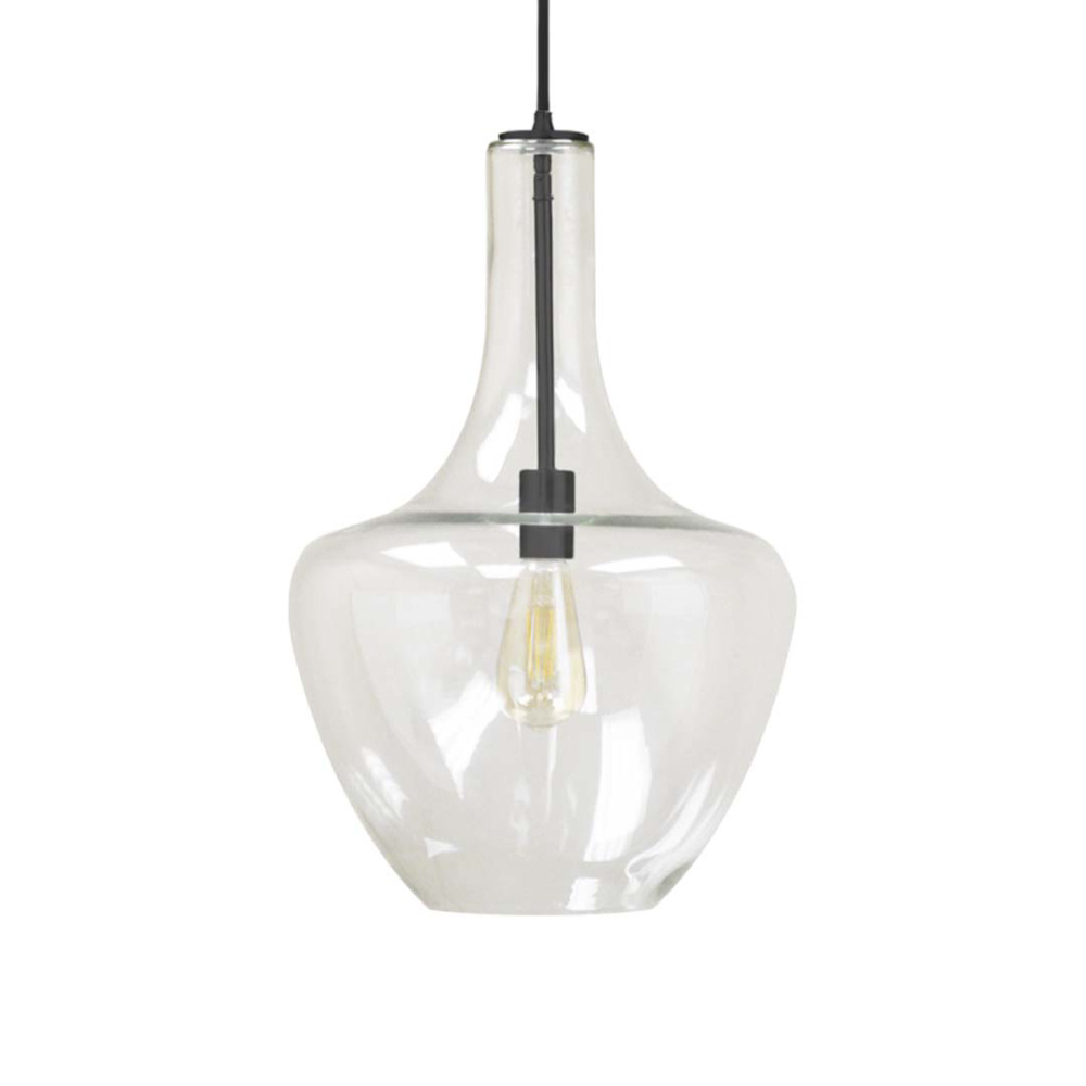 14" Clear Glass Beehive Pendant - MB- Black Braided Cord