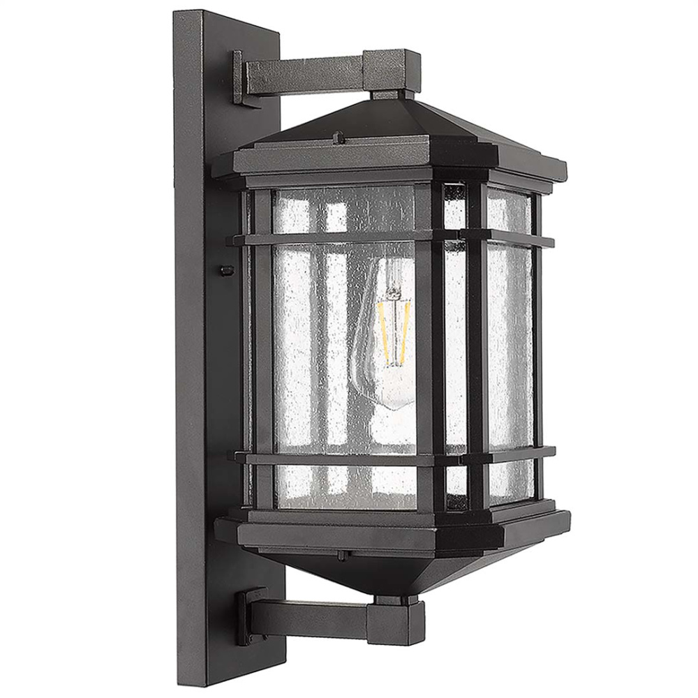 Cole Large Coach Light - Matte Black - Clear Seeded Glass