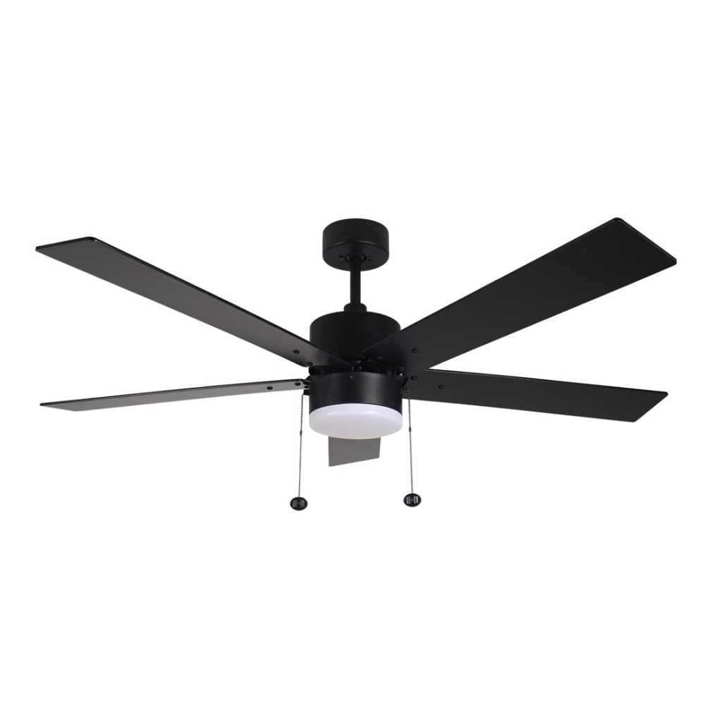 5-Blade 52" MB Modern Cylinder Fan Matte Black/Walnut Blades Pull Chain 3K, 4K, 5K