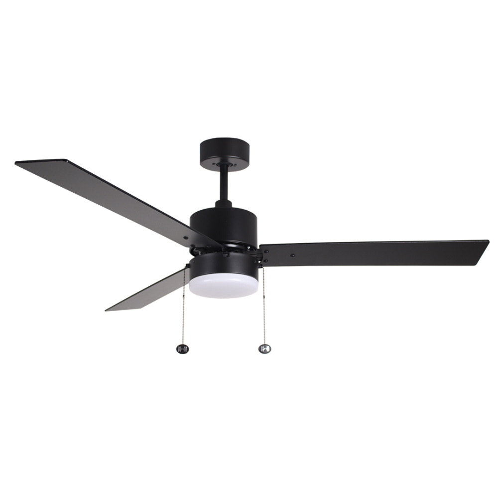 3-Blade 52" MB Modern Cylinder Fan Matte Black/Walnut Blades Pull Chain 3K, 4K, 5K