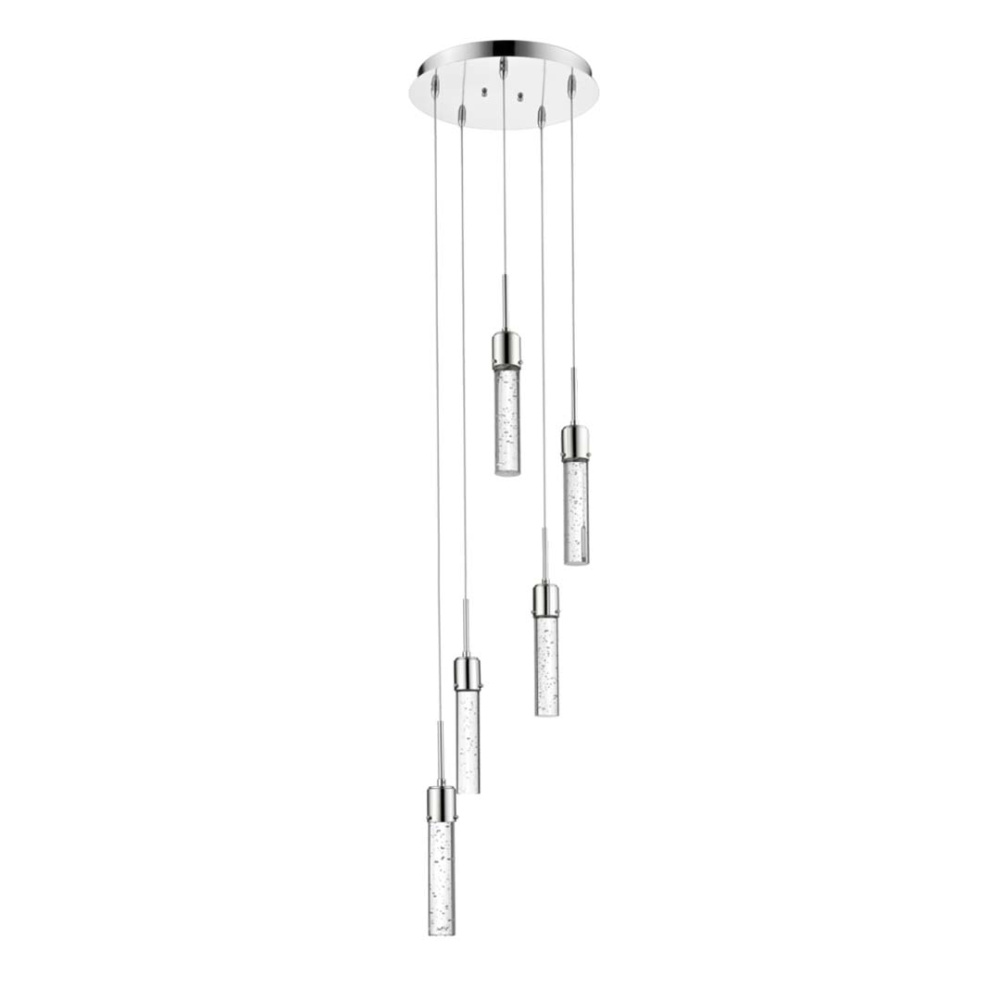 Vivio Soffi 5-Light Illuminated Glass Cylinder Pendant - Chrome