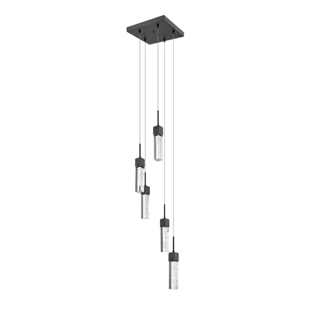 Vivio Pixi 5-Light Illuminated Glass Cube Pendant - Matte Black