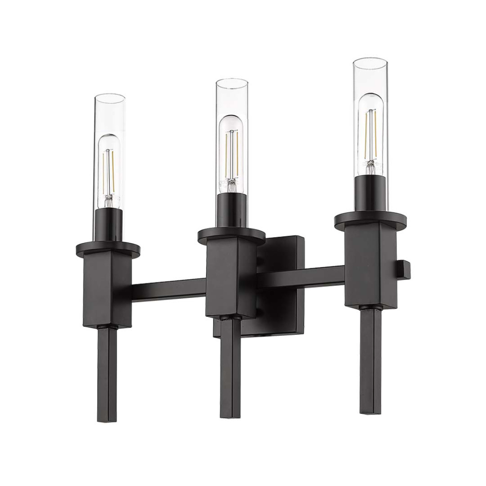 Vivio Roma 3-Light Clear Tube Glass Vanity - MB T10 8.5W LED 4K Lamps Included