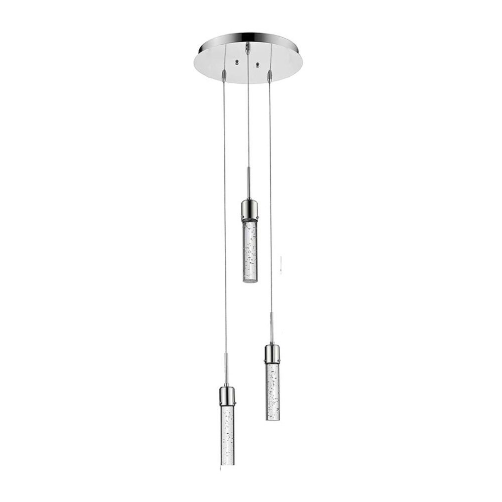 Vivio Soffi 3-light Illuminated Glass Cylinder Pendant - Chrome