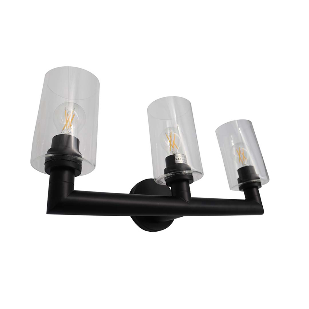 Vivio Yarra 3-Light Vanity - Matte Black - Clear Cylinder Glass