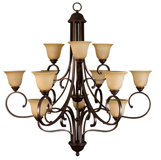Alpine Series 12 Light Chandelier - RB Tea Stained Glass
