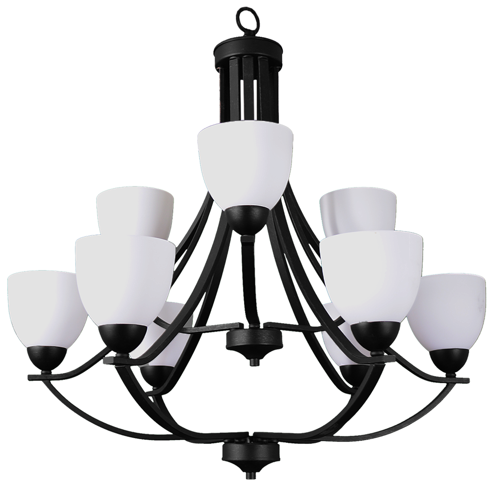 Victoria 9-Light Chandelier - MB White Glass