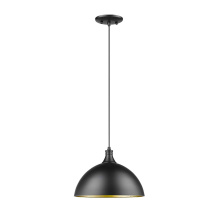 HOMEnhancements 70061 - Vivio Mia 1-Light 12" Metal Shade Corded Pendant - Matte Black/Matte Gold