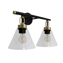 HOMEnhancements 70457 - Vivio Siene 2-Light Vanity - Matte Black/Champagne Gold - Clear Cone Glass