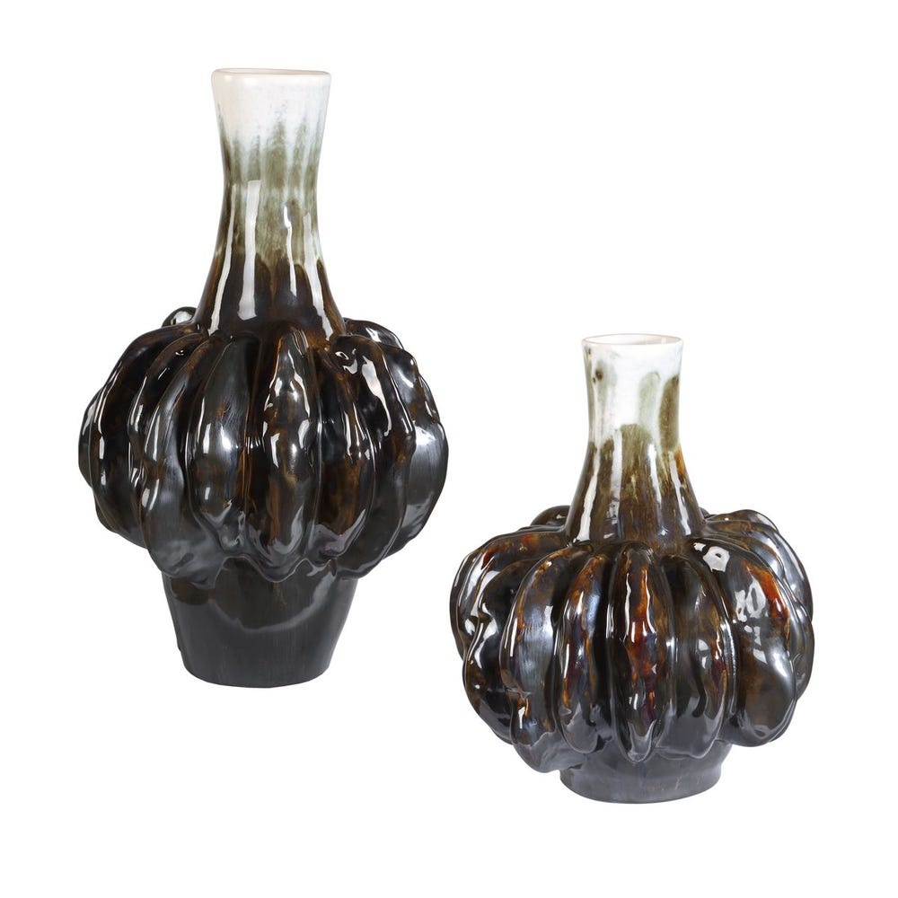 Uttermost Umbrian White & Brown Gourd Vases Set/2