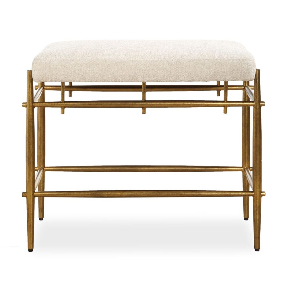 Uttermost Karleen Plush White Small Brass Bench