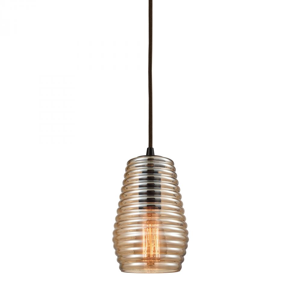 Ribbed Glass 1 Light Pendant In Oil Rubbed Bronz