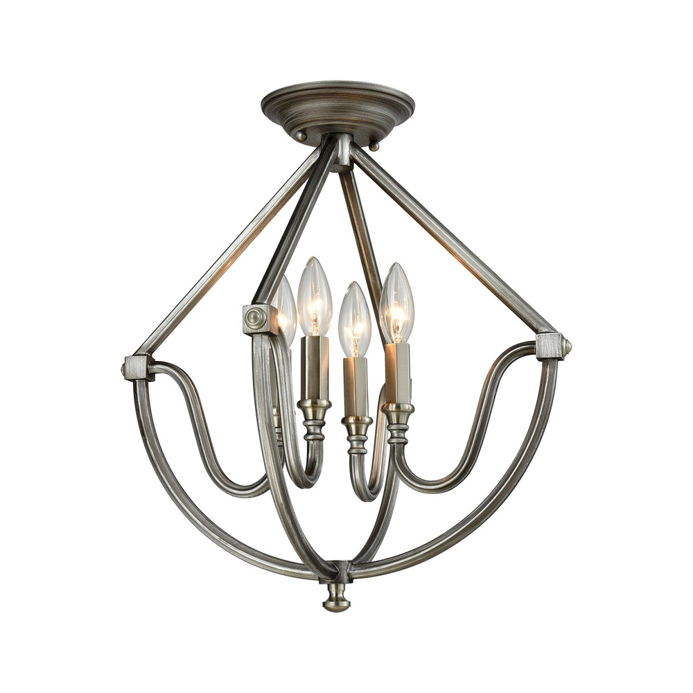 Stanton 4 Light Semi Flush in Weathered Zinc with Brushed Nickel Accents